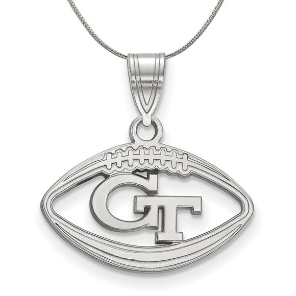 Sterling Silver Georgia Technology Football Necklace - 20...
